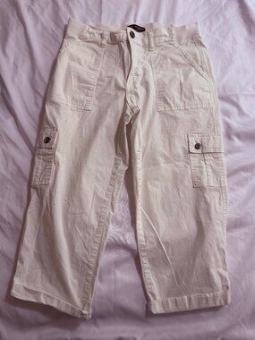 Women's Lee Relaxed Fit Medium Rise White Cargo Capris Size 8M